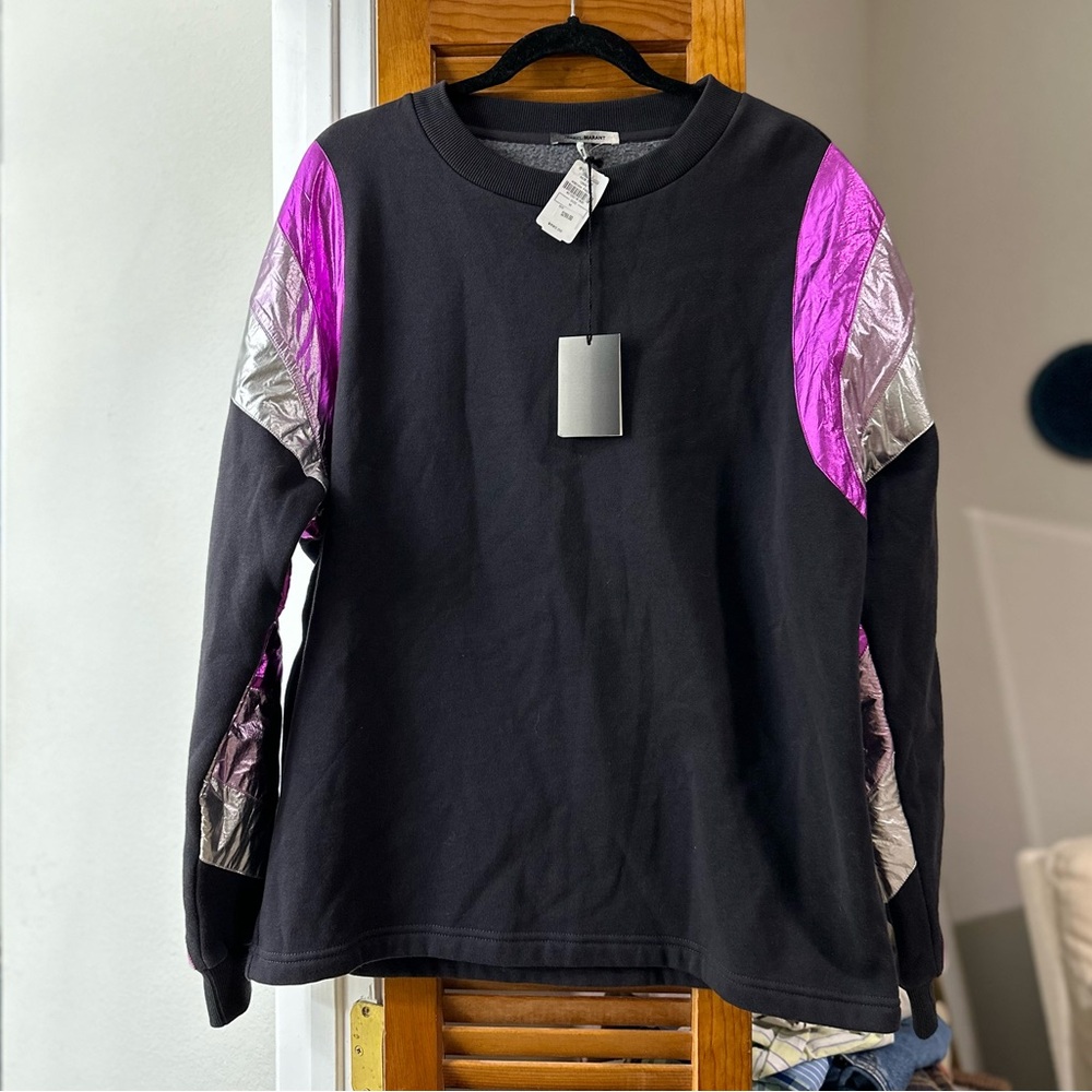 ISABEL MARANT NWT Menjih metallic cotton-blend fleece sweatshirt size medium